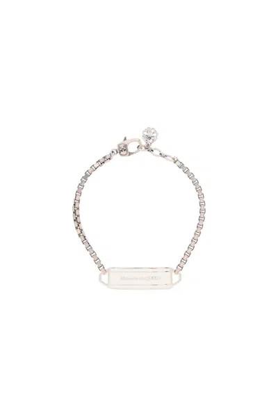 Alexander Mcqueen Enamel Tag Bracelet In Silver