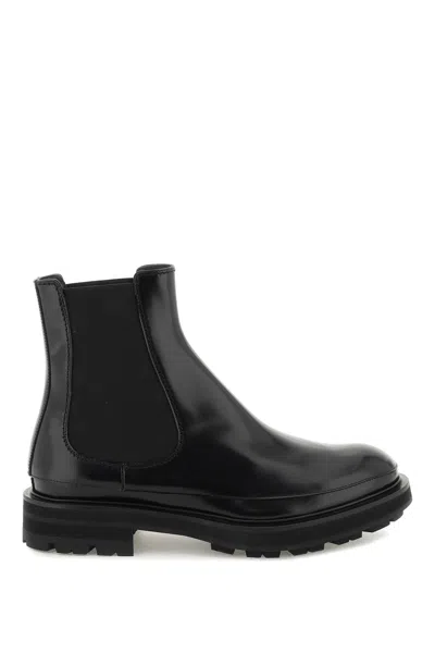 Alexander Mcqueen Brushed Leather Chelsea Boots In Black