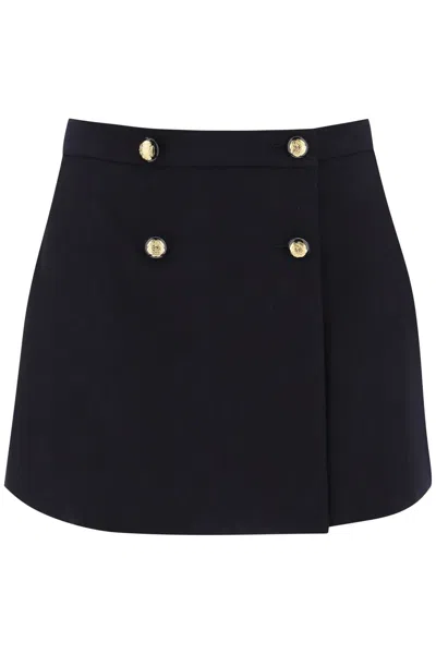 Alexander Mcqueen Mini Wrap Skirt With Seal Buttons In Blue