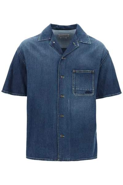 Alexander Mcqueen Organic Denim Short Sleeve Shirt In Blue