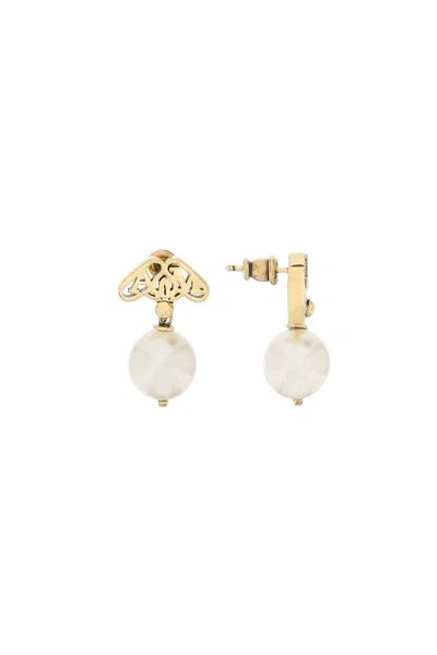 Alexander Mcqueen Pearl And Seal Earrings Women In White,gold
