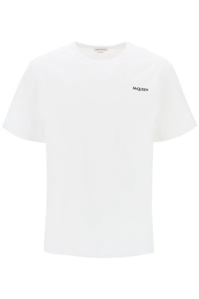 Alexander Mcqueen Embroidered-logo Cotton T-shirt In White