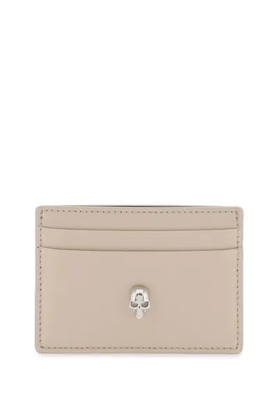 Alexander Mcqueen Neutral Skull Leather Card Holder In Beige