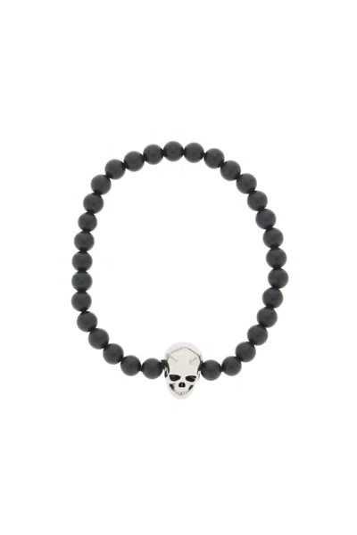 Alexander Mcqueen Skull Bracelet With Pearls In Black