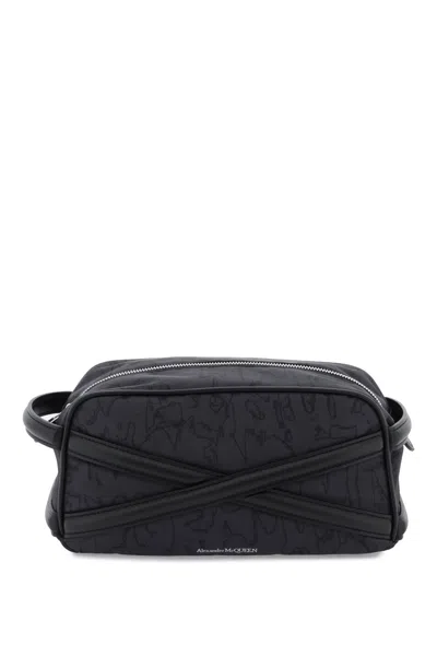 Alexander Mcqueen Black Beauty Case With Harness Detail In Fabric And Leather