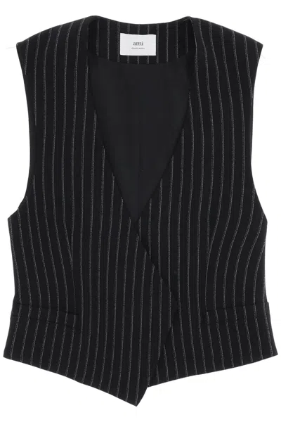 Ami Alexandre Mattiussi Pinstriped Virgin Wool Waistcoat In Black