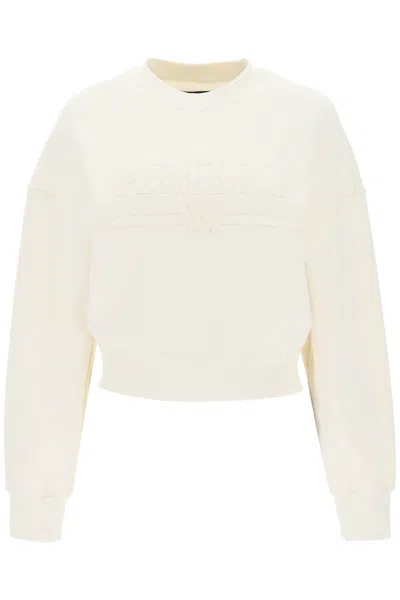 Amiri Logo-embroidered Cropped Sweatshirt In Beige