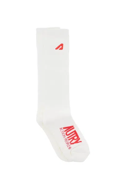Autry Socks Ease Unisex - Accessories Crm/red White Cotton Ribbed Socks With Logo