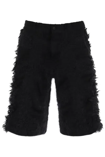 Comme Des Garçons Homme Deux Fur-effect Knitted Shorts In Black