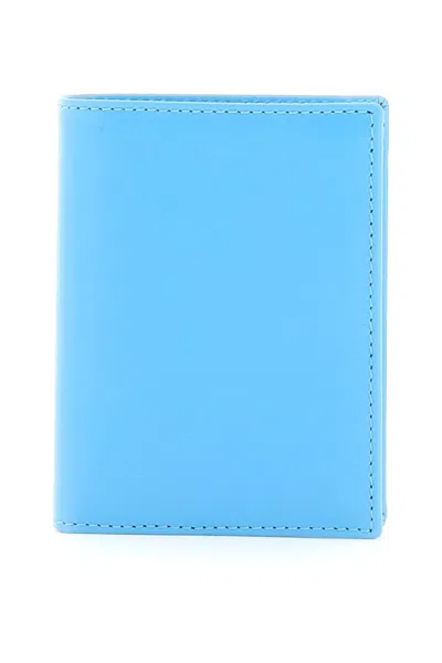 Comme Des Garçons Leather Small Bi-fold Wallet In Blue