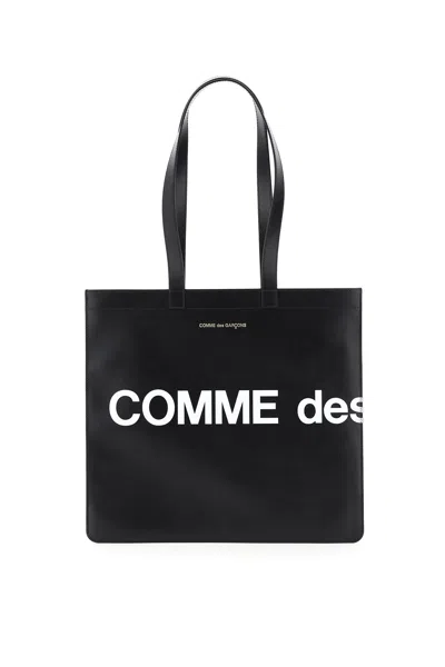 Comme Des Garçons Leather Tote Bag With Logo In Black
