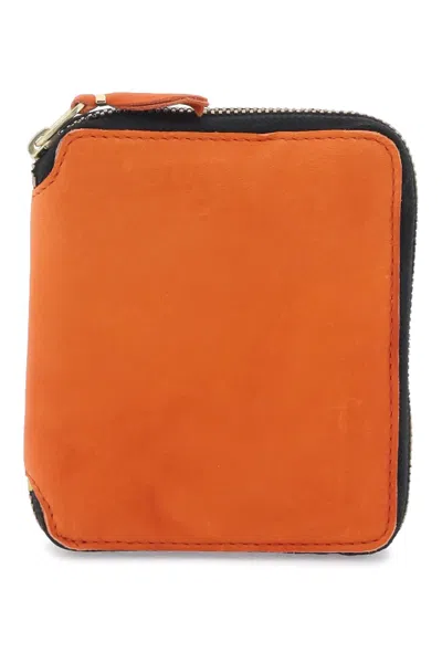 Comme Des Garçons Washed Leather Zip-around Wallet In Orange
