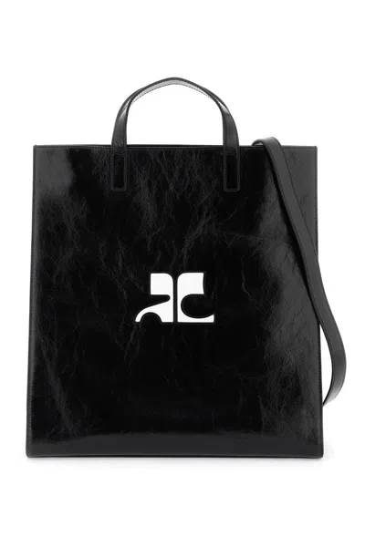 Courrèges "heritage Leather Naplack Tote In Black