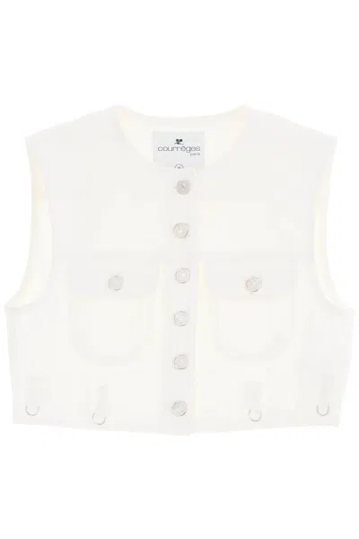 Courrèges Multiflex Denim Cropped Waistcoat In White