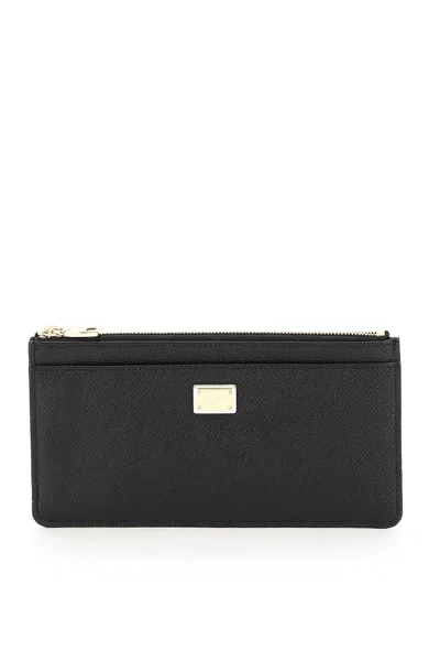 Dolce & Gabbana Cardholder Pouch In Dauphine Calfskin In Black