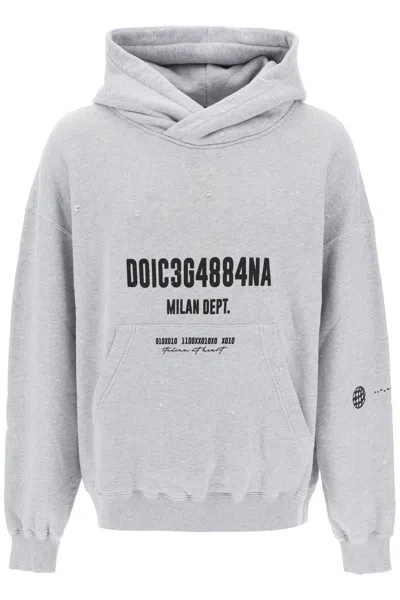 Dolce & Gabbana Logo Print Hoodie In Grey