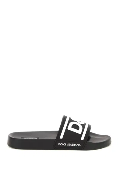 Dolce & Gabbana Logo Rubber Slides In Black