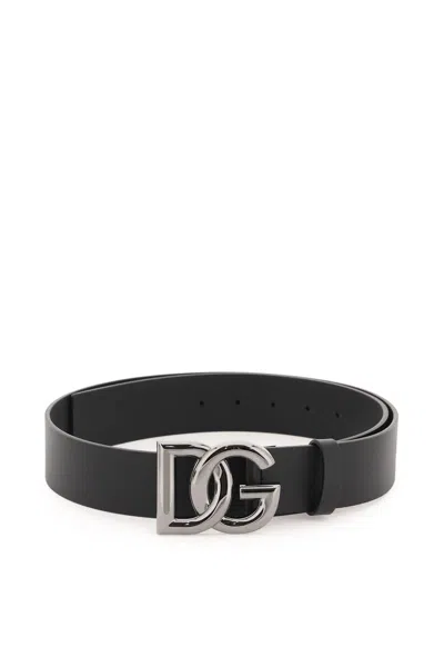 Dolce & Gabbana Lux Leather Belt With Dg Buckle In Black