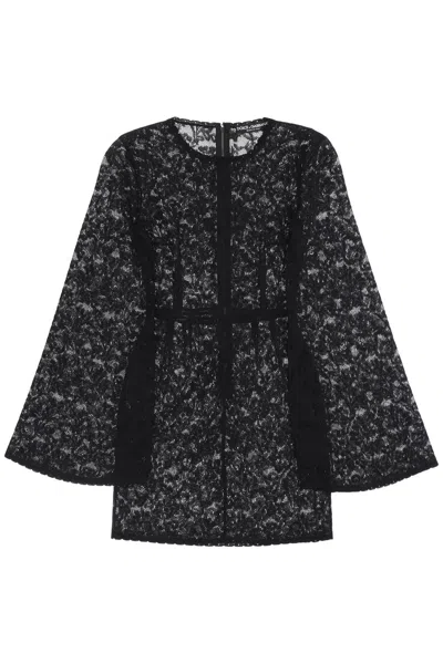 Dolce & Gabbana Mini Dress In Floral Openwork Knit In Black