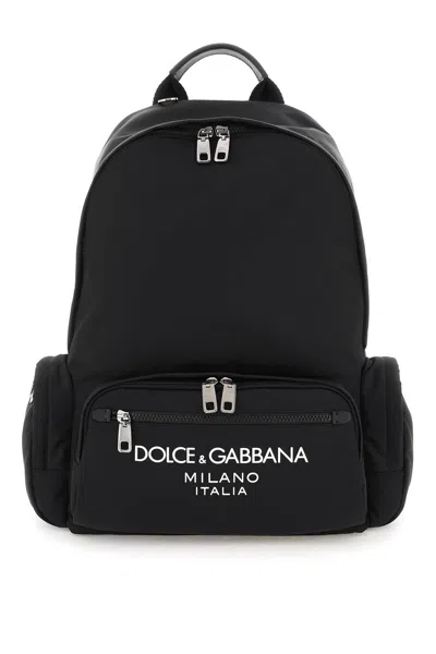 Dolce & Gabbana Nylon Backpack With Logo In Black