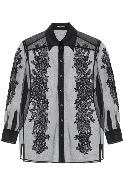 Dolce & Gabbana Organza Shirt With Lace Inserts In Black