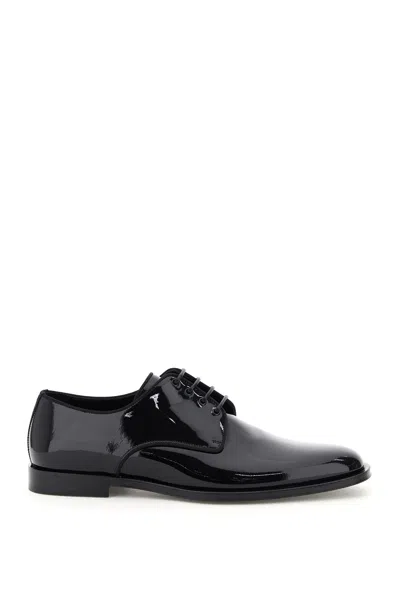 Dolce & Gabbana Patent Leather Lace-up Shoes In Black