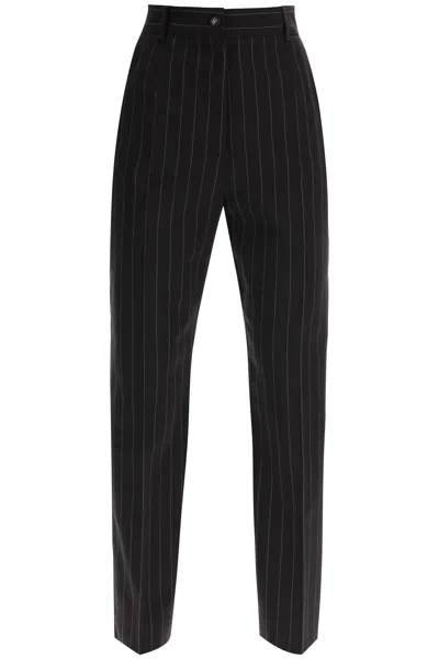 Dolce & Gabbana Pinstriped Wool Pants In Marrone