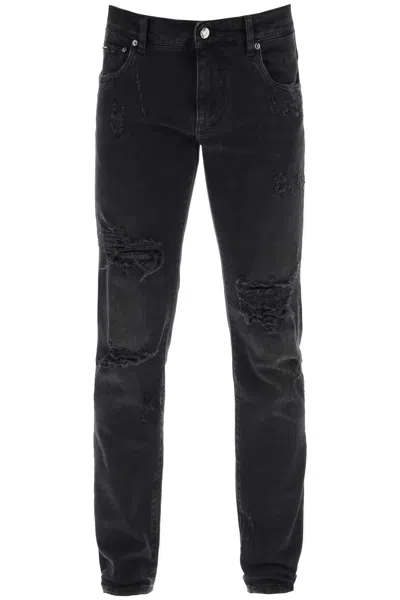 Dolce & Gabbana Ripped Skinny Jeans In Black