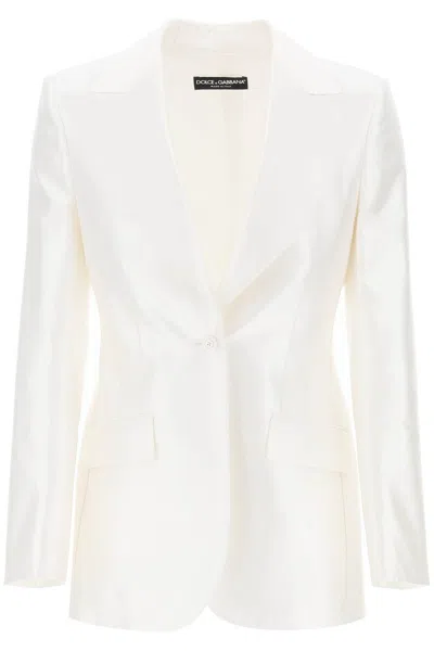 Dolce & Gabbana Turlington Jacket In Silk Mikado In White