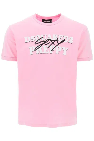 Dsquared2 Preppy Printed Cotton T-shirt In Pink