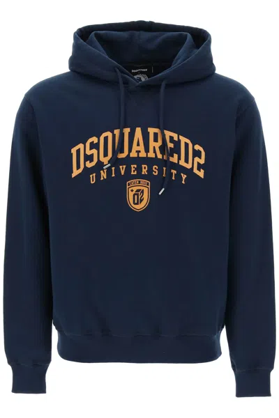 Dsquared2 University Print Drawstring Hoodie In Blue