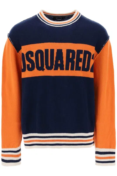 Dsquared2 College Sweater In Jacquard Wool In Mixed Colours
