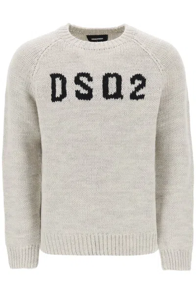 Dsquared2 Logo Intarsia Wool Sweater In Grey