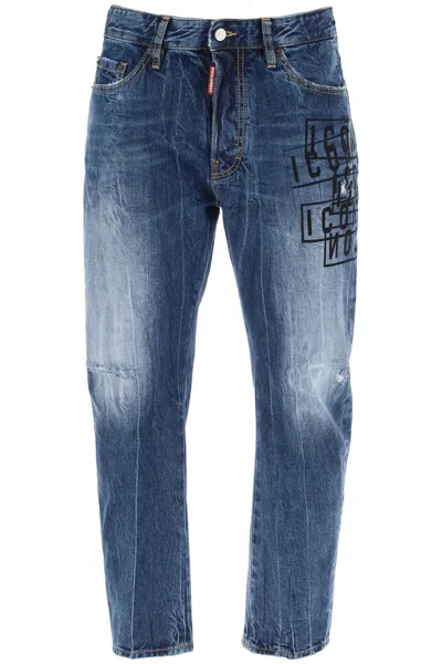 Dsquared2 Icon Dark Wash Stamps Bro Jeans In Blue