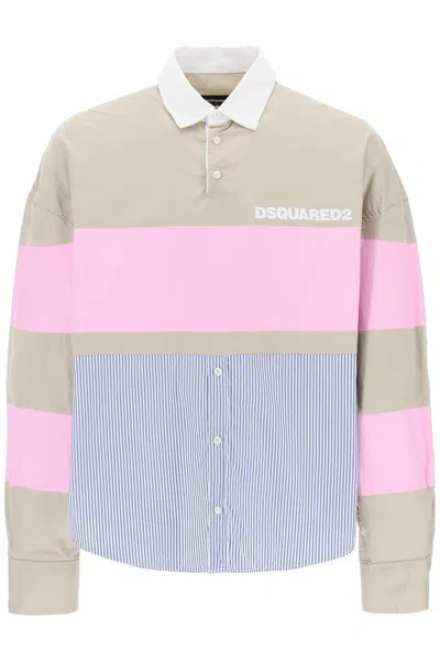 Dsquared2 Rugby Hybrid Shirt In Beige,multicolor
