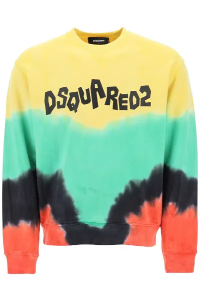 Dsquared2 Tie-dye Crew-neck Sweatshirt With Logo Print In Multi-colored