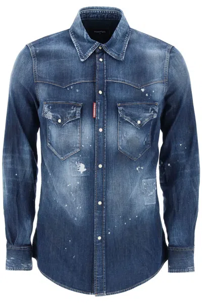 Dsquared2 Western Style Denim Shirt In Blue