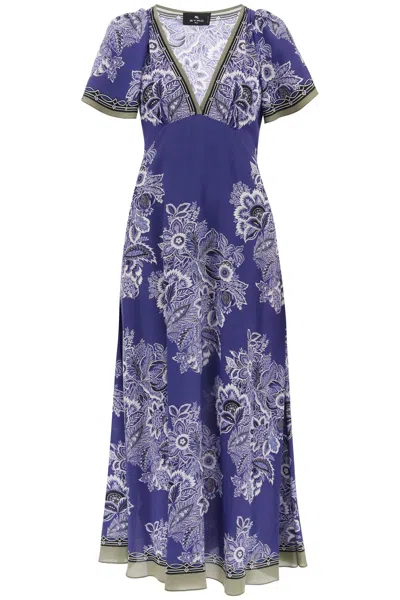 Etro Floral-print Silk Maxi Dress In Purple