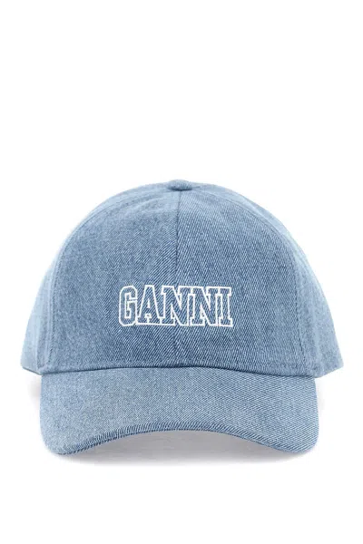Ganni Baseball Cap With Logo Embroidery In White