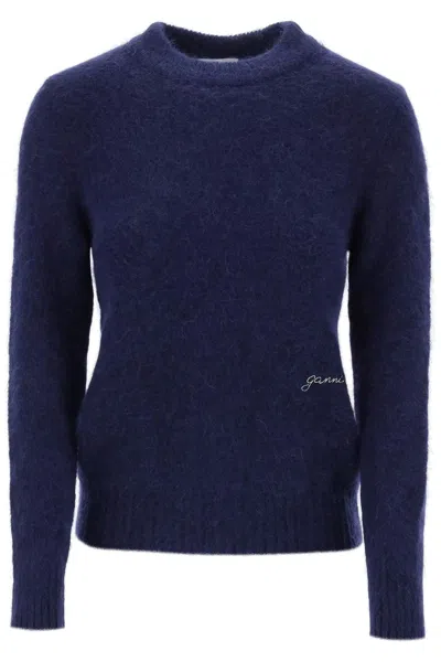 Ganni Brushed Alpaca And Wool Jumper In Blue