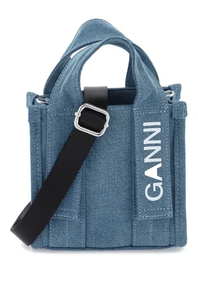 Ganni Denim Tech Mini Tote Bag In Blue
