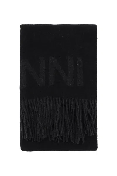 Ganni Logo Lettering Scarf In Mixed Colours