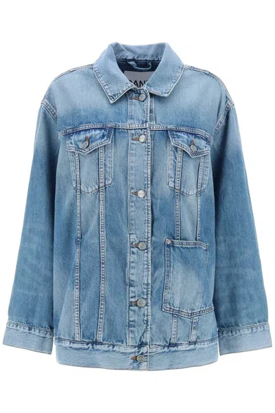 Ganni Oversized Jacke Aus Baumwolldenim In Blue