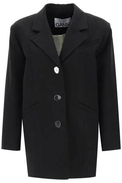 Ganni Cotton Suiting Oversized Blazer In Black