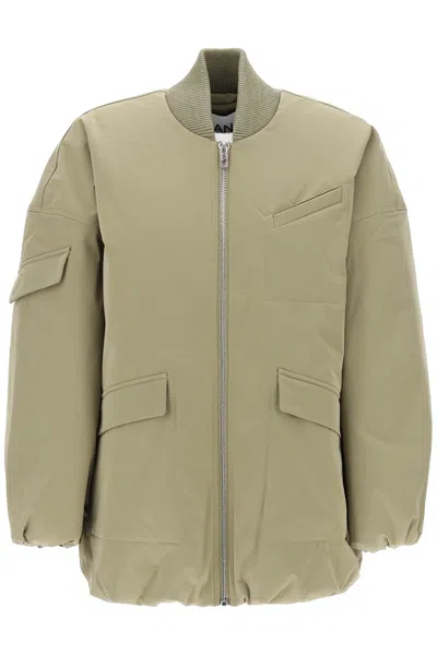 Ganni Oversized Shell Bomber Jacket In Green