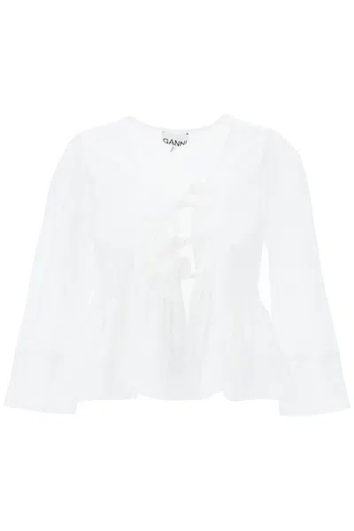 Ganni Tie String Peplum Shirt, Blouse White