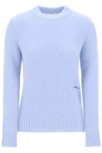 Ganni Logo-embroidered Alpaca-blend Jumper In Light Blue