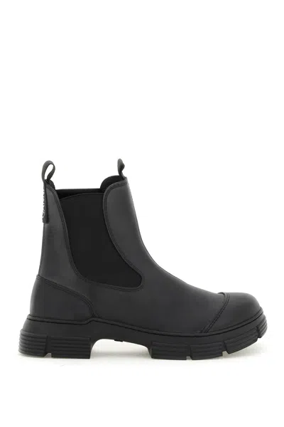 Ganni Recycled Rubber Chelsea Ankle Boots In Black