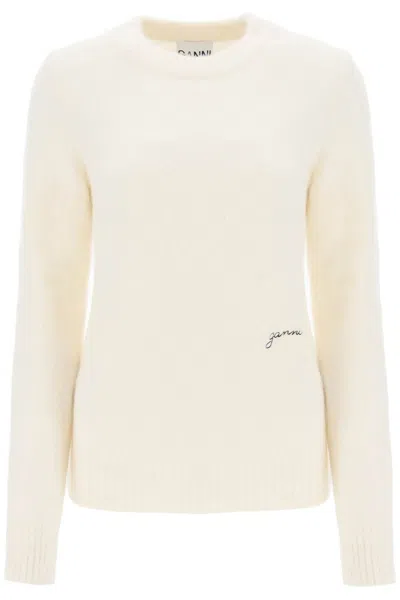 Ganni Sweater In Brushed Alpaca Blend In White