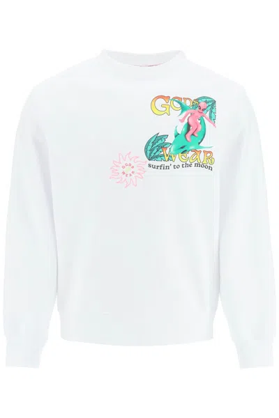 Gcds Surfing Wirdo Printed Regular Hoodie In White